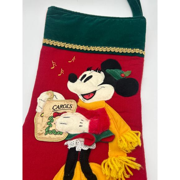 90s Disney Minnie Mouse 3D Embellished Red Felt Christmas Stocking Caroler - Picture 2 of 10